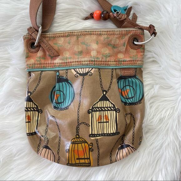 Fossil Key Per Vinyl Canvas Crossbody Pochette Shoulder Bag Messenger Pouch Bird - Picture 7 of 7